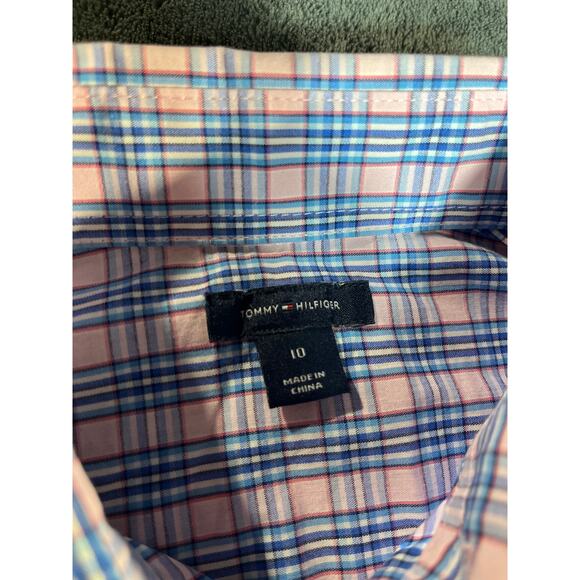 Boys, Tommy Hilfiger, pink and blue plaid long sleeve button-down shirt 10 - Picture 3 of 7